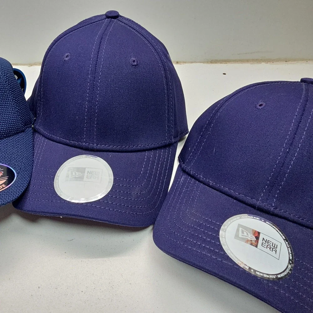 4pc Navy Blue Baseball Cap Bundle Flexfit New Era Medium Large XL Blank Hats